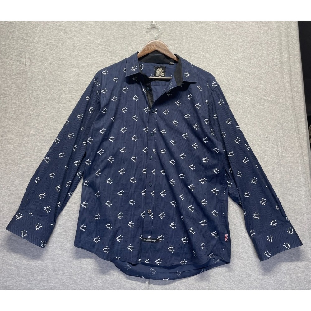 English Laundry Shirt Mens L Navy Blue Allover Geometric Print Stretch Button Up